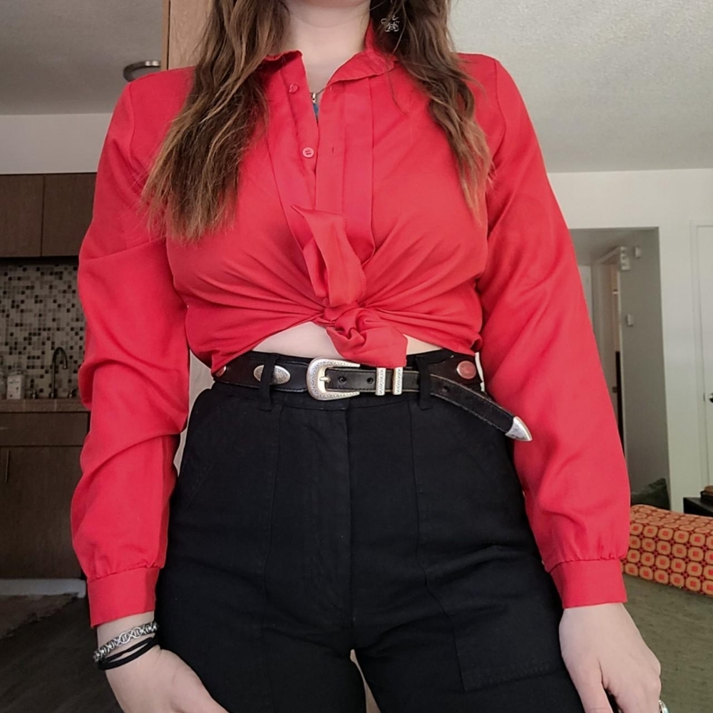 Retro Bright Red Button-Up - Picture 2 of 8